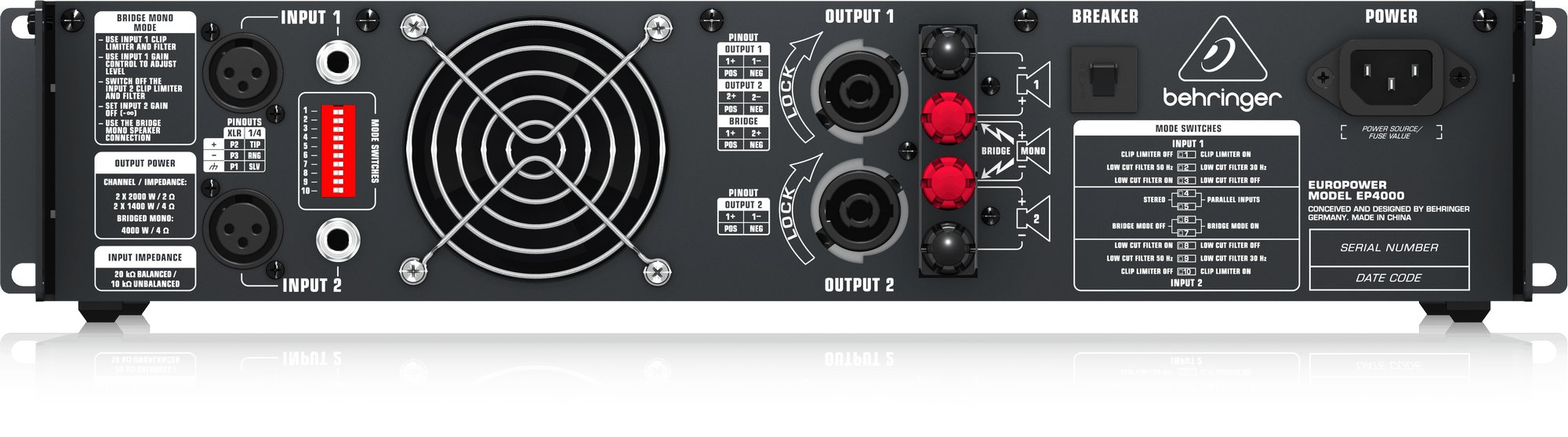 Behringer EuroPower EP4000 4000 Watt Stereo Power Amplifier